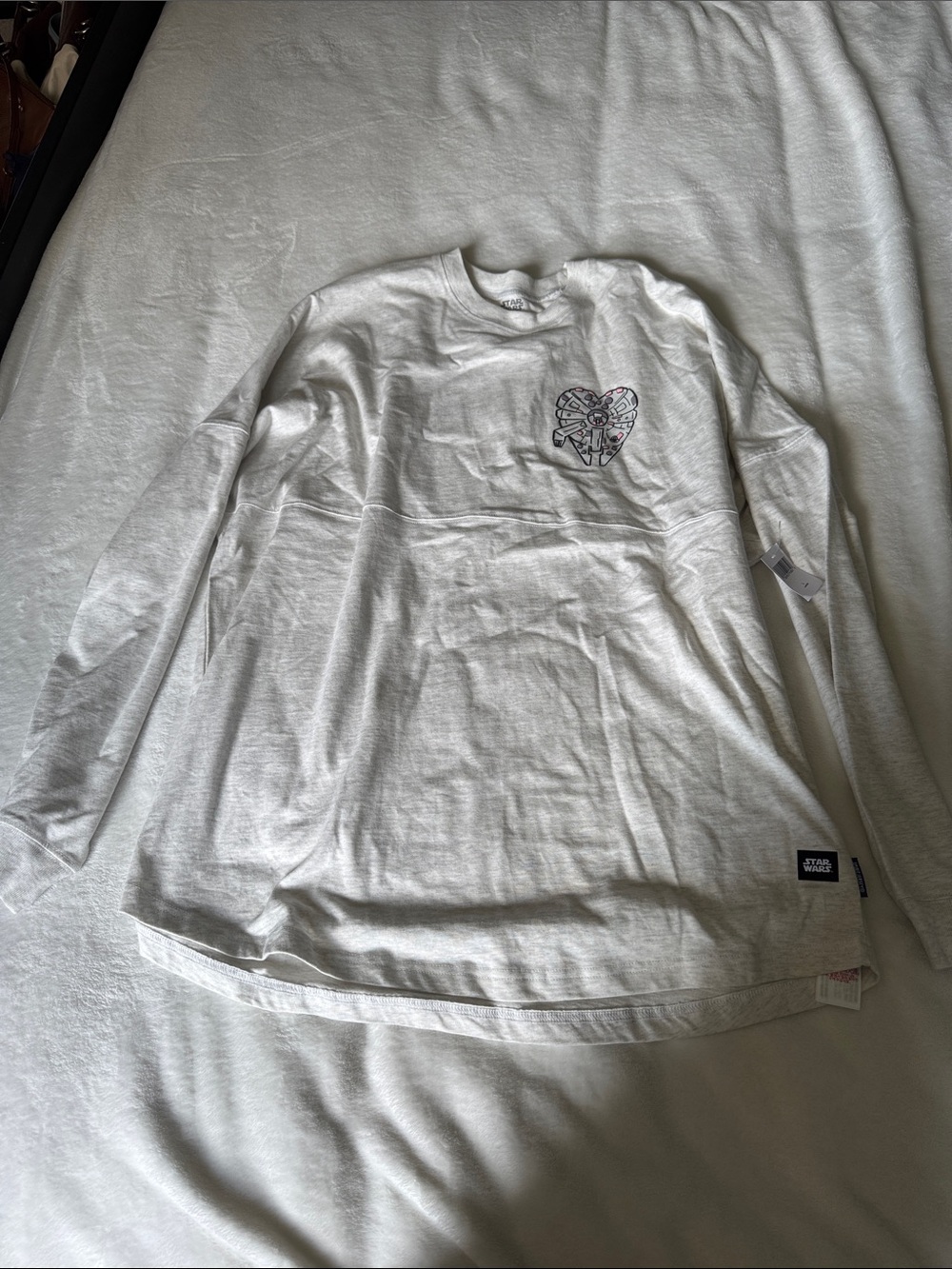 Star Wars Long-Sleeve Tee in Light Gray with Heart Millennium Falcon